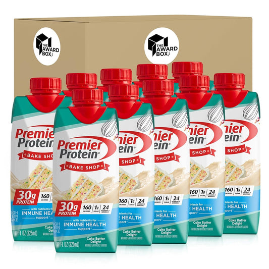 Premier Protein High Protein Shakes Cake Batter in The Award Box Packaging 11 Fl. Oz Each Pack of 10