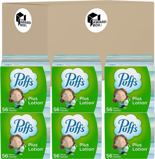 Puffs Plus Lotion Facial Tissues Ultra Soft Facial Tissues 2-Ply 56-count (6 Boxes) in The Award Box Packaging