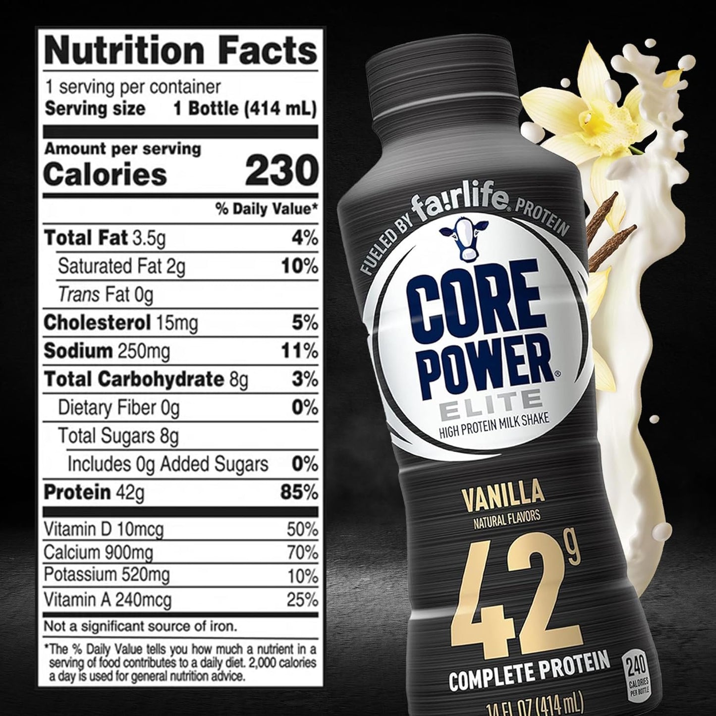 Fairlife Core Power Elite High Protein Shakes  Vanilla 42 Grams 14 Fl Oz, 6 Bottles  in The Award Box Packaging